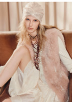 Winter V-neck Wool And Leather Vest Coat