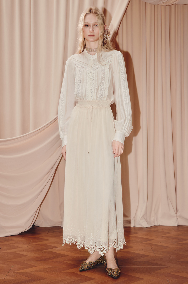 Vintage Lace Shirt Satin Long Sleeve Blouse