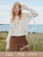 Hollow Lace Embroidered Knitted Sweater