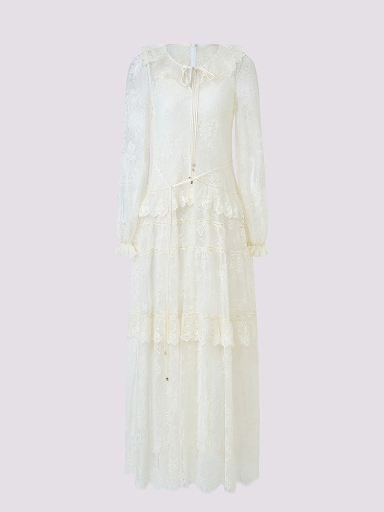 White Bohemian Lace Long Sleeve Maxi Dress