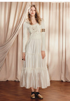 Beige Ruffled Cake Knitted Long Sleeve Dress