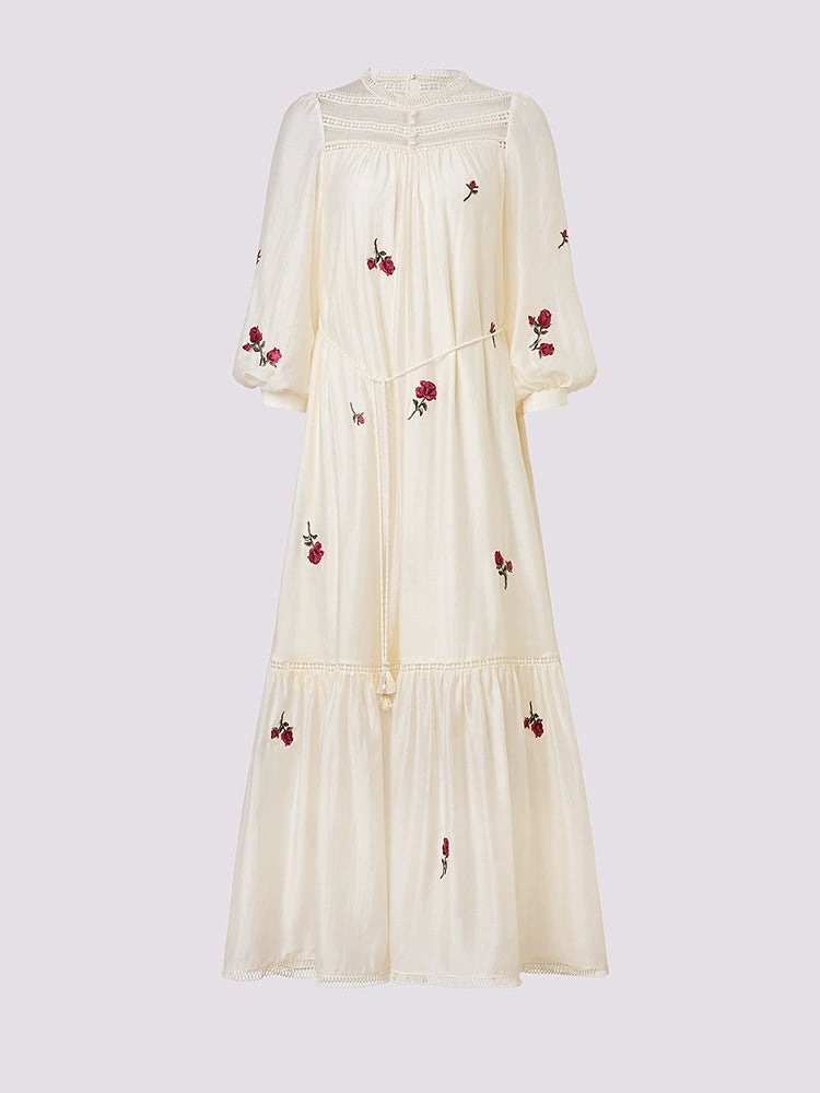 Flower Lantern Sleeves Loose Fit Satin Dress