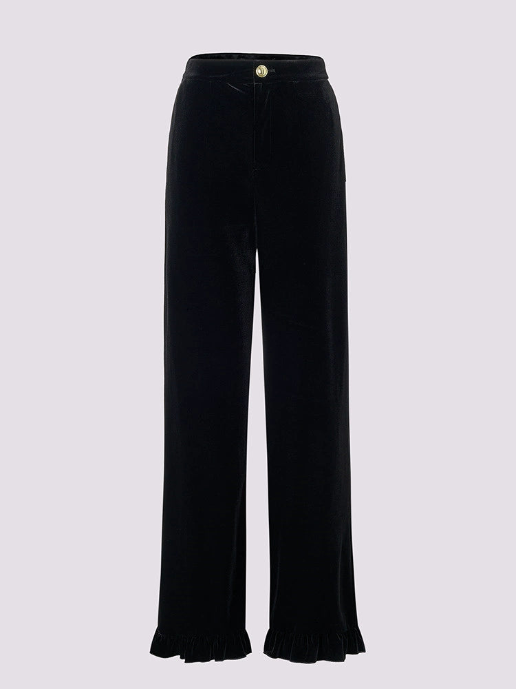 Vintage Ruffle Edge Pants Straight Trousers