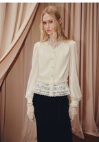 Velvet Lace V-neck Long-sleeved Top