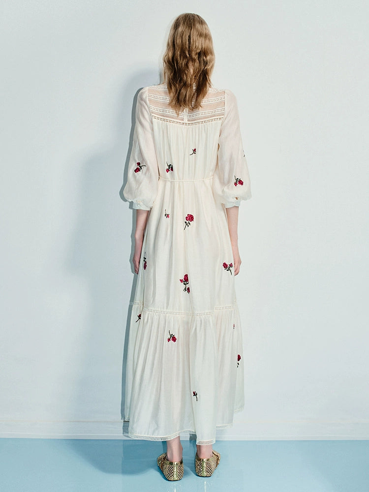 Flower Lantern Sleeves Loose Fit Satin Dress