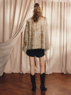 Loose Fit Wool And Leather Round Neck Coat