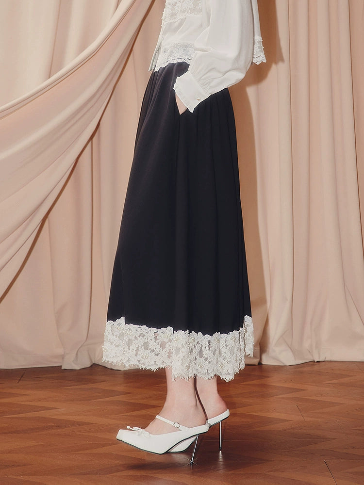 High Waist A-shaped Lace Skirt