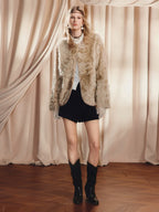 Loose Fit Wool And Leather Round Neck Coat