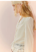 Velvet Lace V-neck Long-sleeved Top