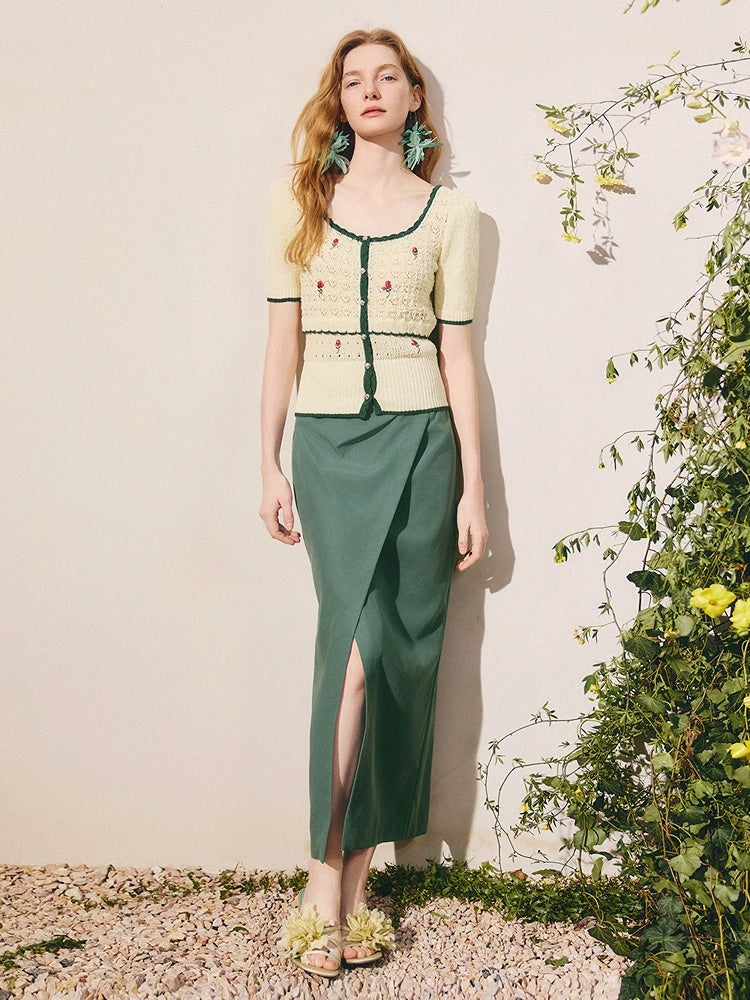 Embroidered U Neck Knitted Sweater