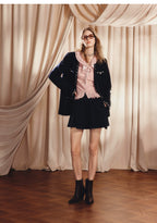 Pink V Neck Ruffled Long-sleeved Top