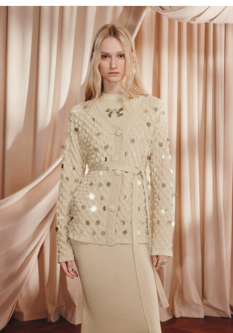Wool Cardigan Sequins Loose Knitted Coat
