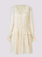 Beige Chiffon V Neck Ruffled Mini Dress