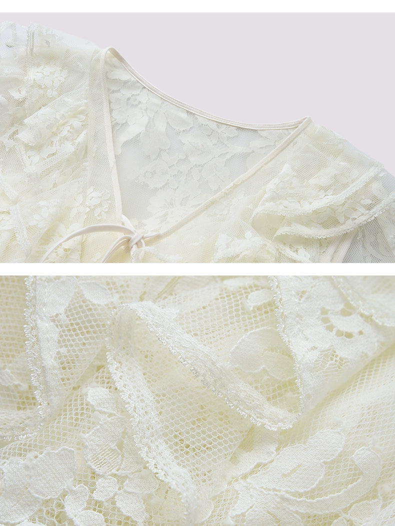 Lace Ruffled Long Sleeve Mini Dress