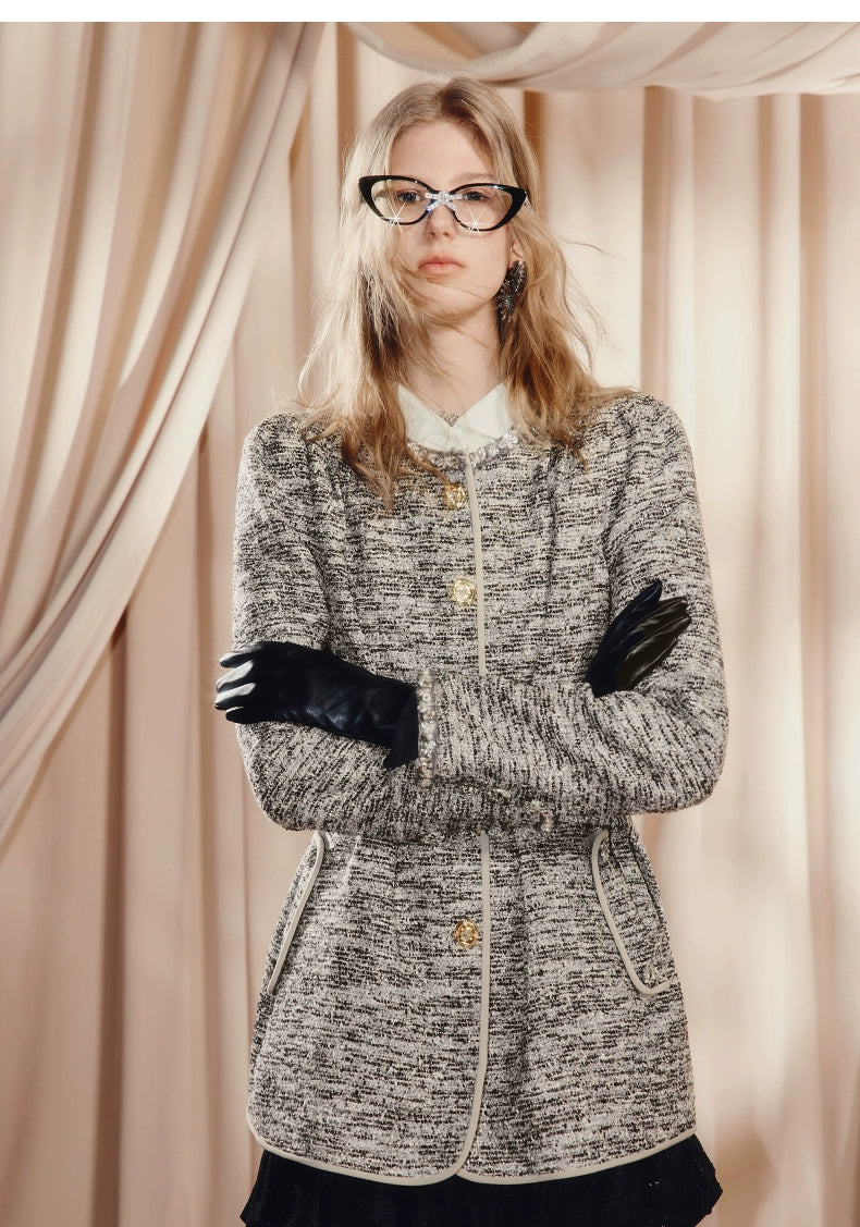 Round Neck Button Front Jacket With Pockets