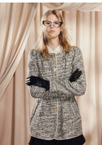 Round Neck Button Front Jacket With Pockets