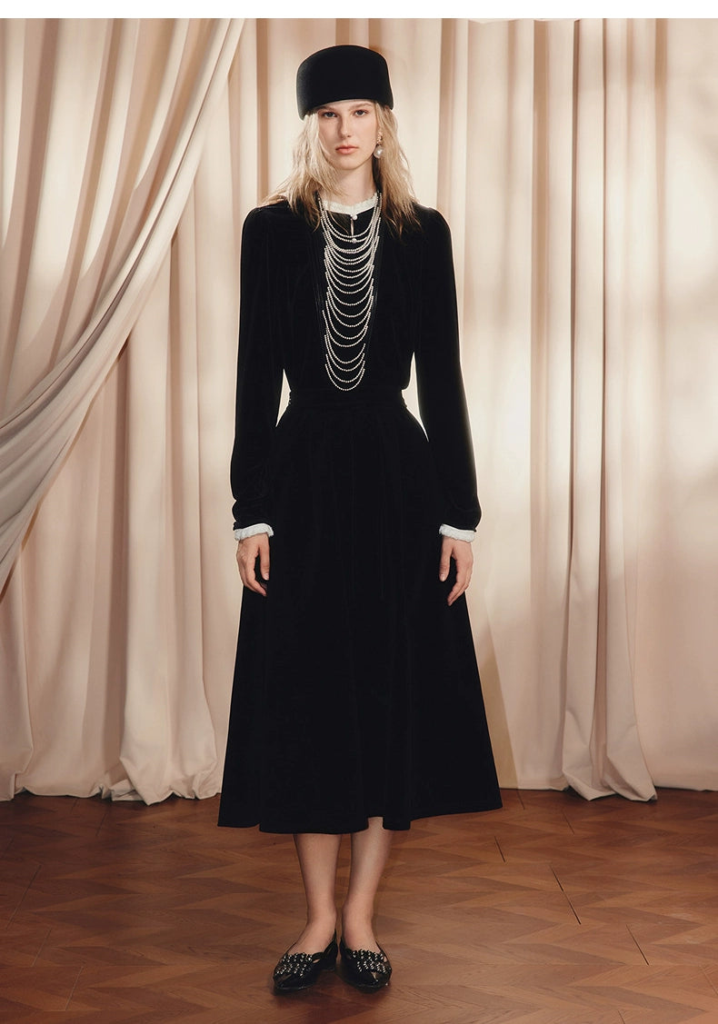 A-shaped Pleated Velvet Umbrella-shaped Skirt