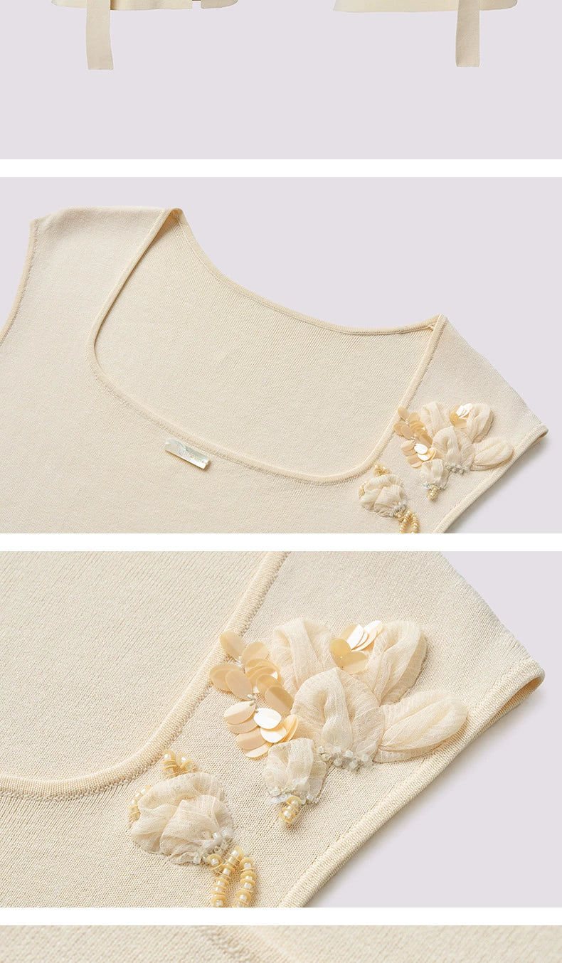 Silm Fit Flower Knitted Vest Sweater