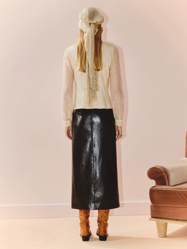 Lace Chiffon V Neck Long Sleeve Top