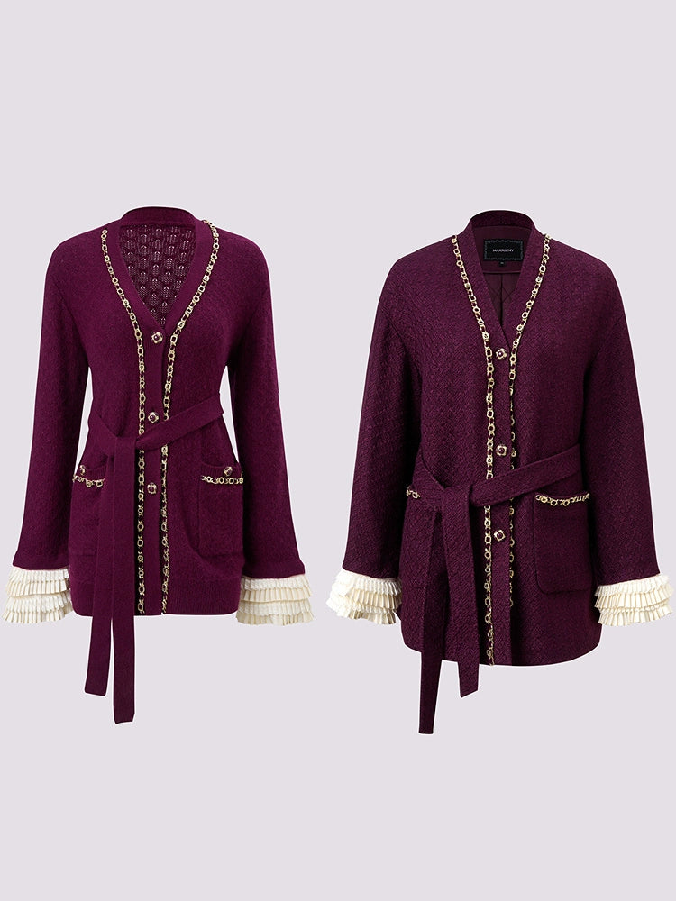 Fuchsia Lace-Up Knitted Cardigan