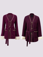 Fuchsia Lace-Up Knitted Cardigan