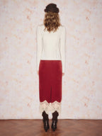 Red Lace Velvet H Shape Long Skirt