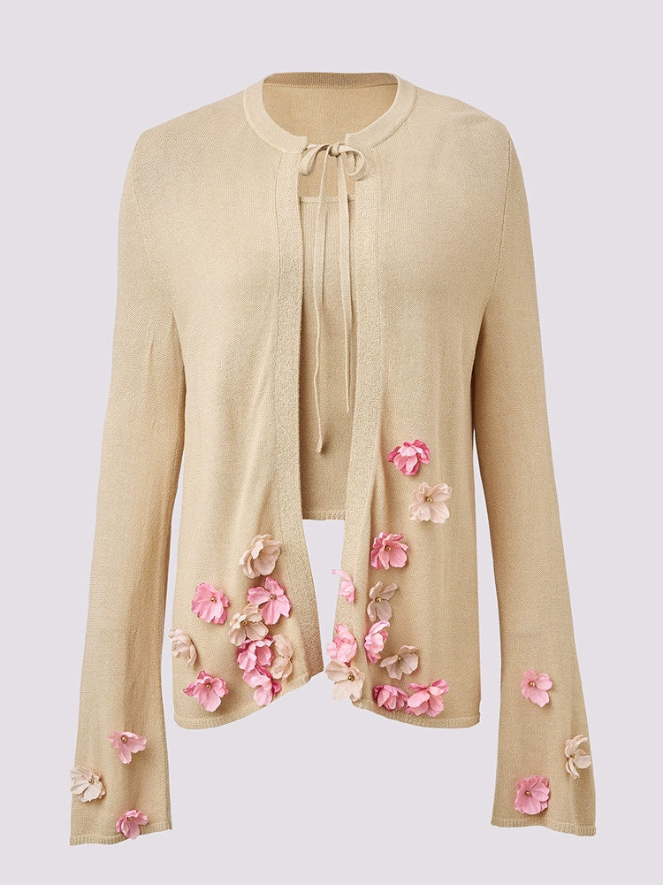 Flower Knitted Top And Cardigan Two-piece Set