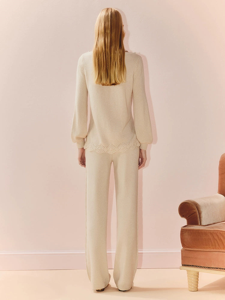 Wool Wide Leg Knitted Trousers