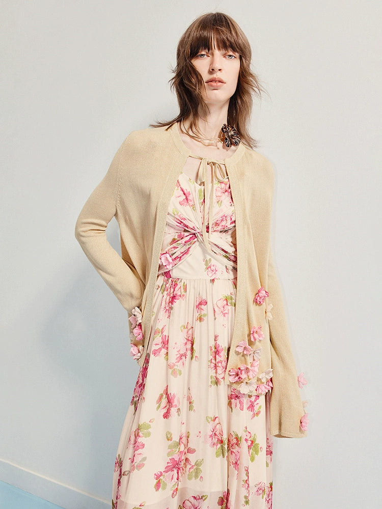 Flower Knitted Top And Cardigan Two-piece Set