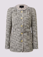 Round Neck Button Front Jacket With Pockets
