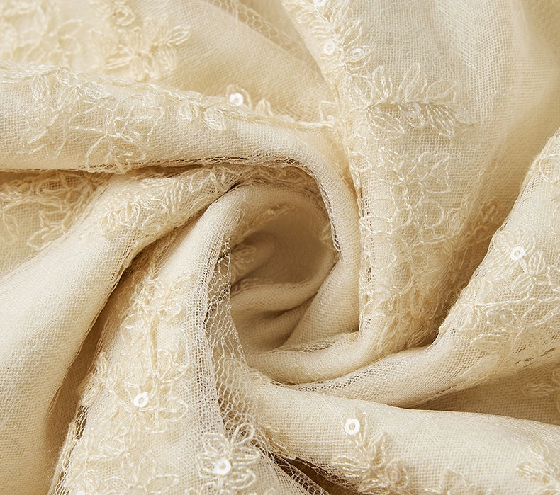 Embroidered Ruffled V Neck Long Sleeve Dress