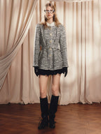 Round Neck Button Front Jacket With Pockets