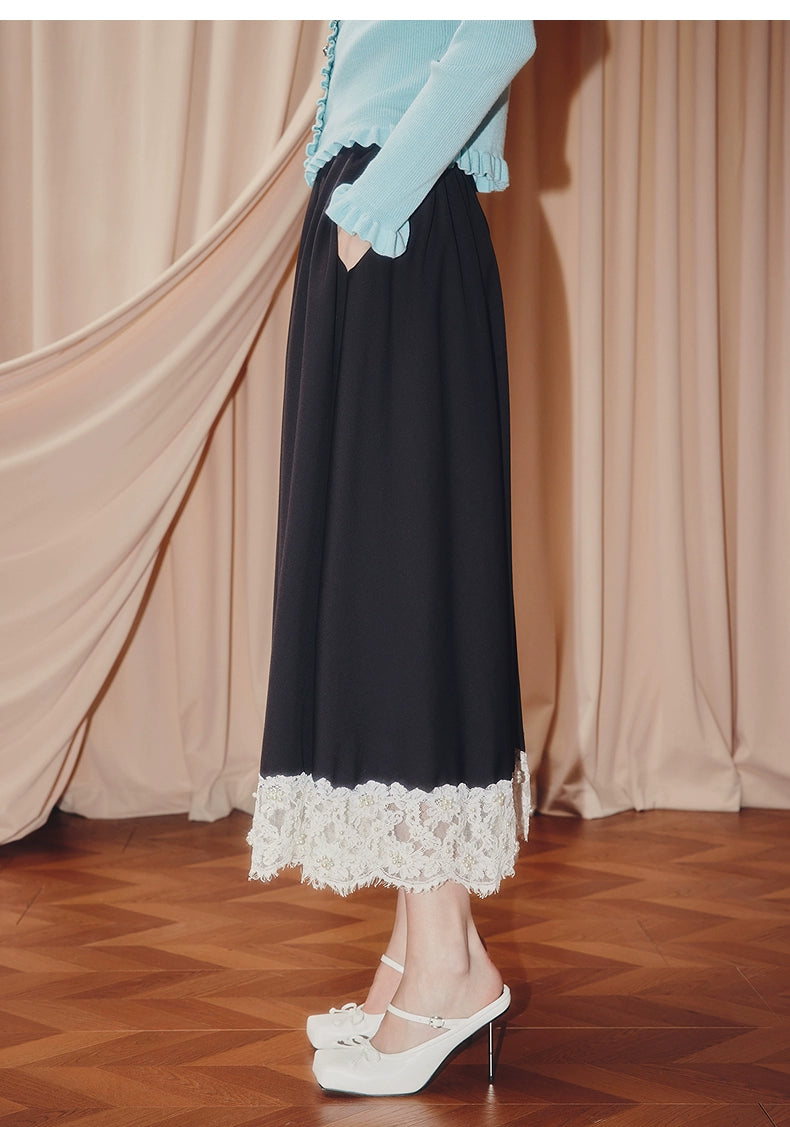 High Waist A-shaped Lace Skirt