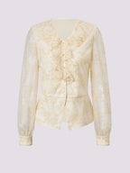 Lace Chiffon V Neck Long Sleeve Top