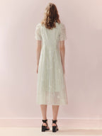 Square Neck Butterfly Embroidered Midi Dress