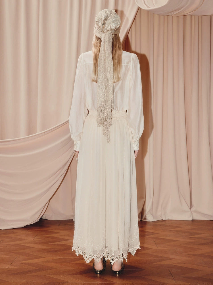 Vintage Lace Shirt Satin Long Sleeve Blouse