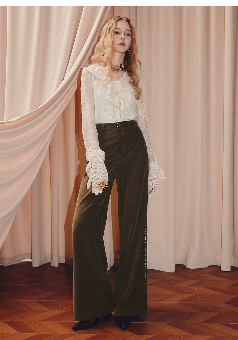 V Neck Ruffled Lace Chiffon Shirt