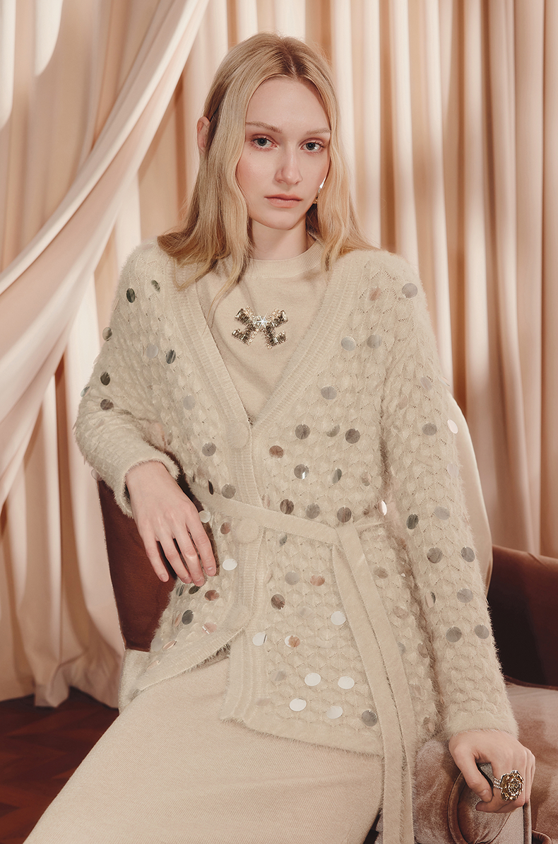 Wool Cardigan Sequins Loose Knitted Coat