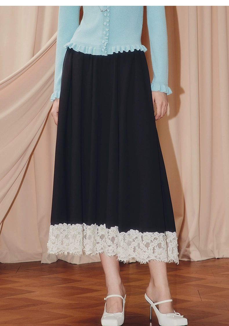 High Waist A-shaped Lace Skirt