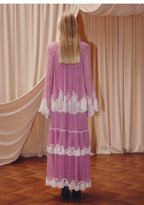 Pink V Neck Long Sleeve Loose Fit Two Piece Dress