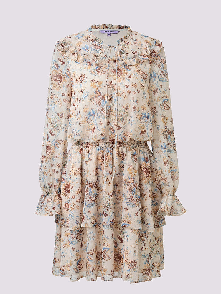 Boho Print Floral Long Sleeve Mini Dress