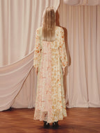 Floral Print V Neck Silk Long Sleeve Maxi Dress