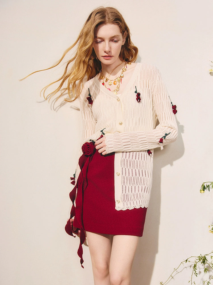 Bohemian V-neck Hollow  Crochet Knitted Jacket Cardigan