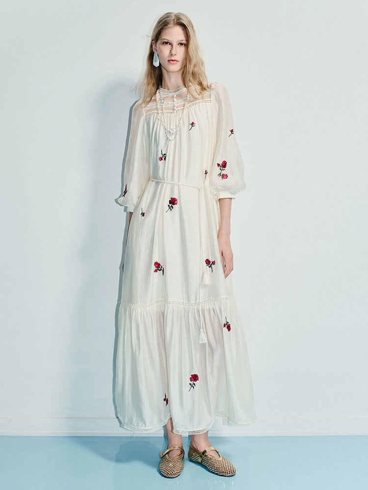 Flower Lantern Sleeves Loose Fit Satin Dress