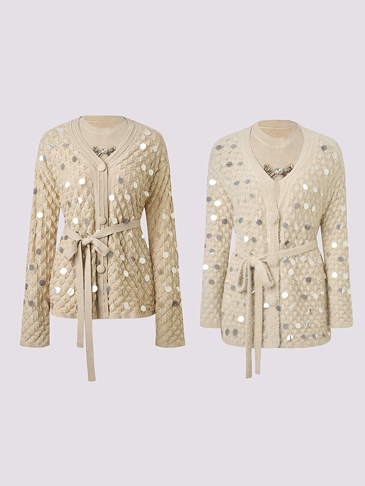 Wool Cardigan Sequins Loose Knitted Coat