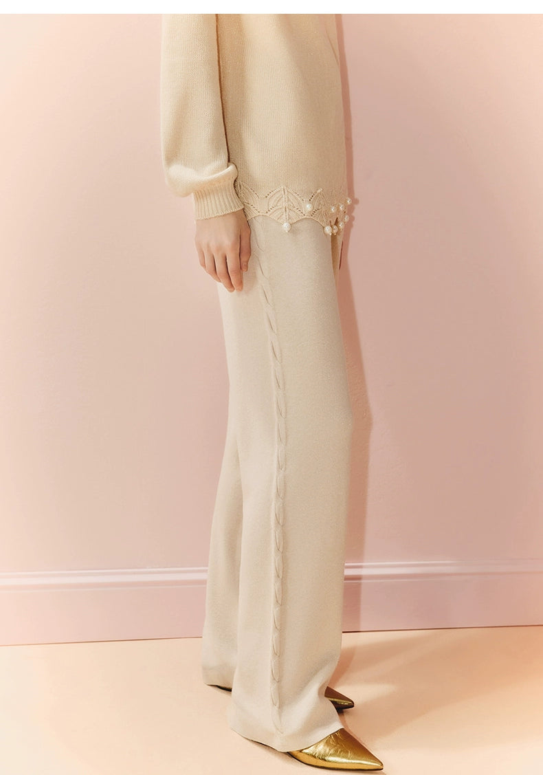 Wool Wide Leg Knitted Trousers