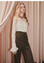 V Neck Ruffled Lace Chiffon Shirt