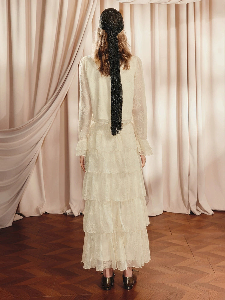 Lace Sleeve Double Flared Sleeves Short Blouse