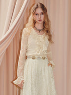 V Neck Ruffled Lace Chiffon Shirt