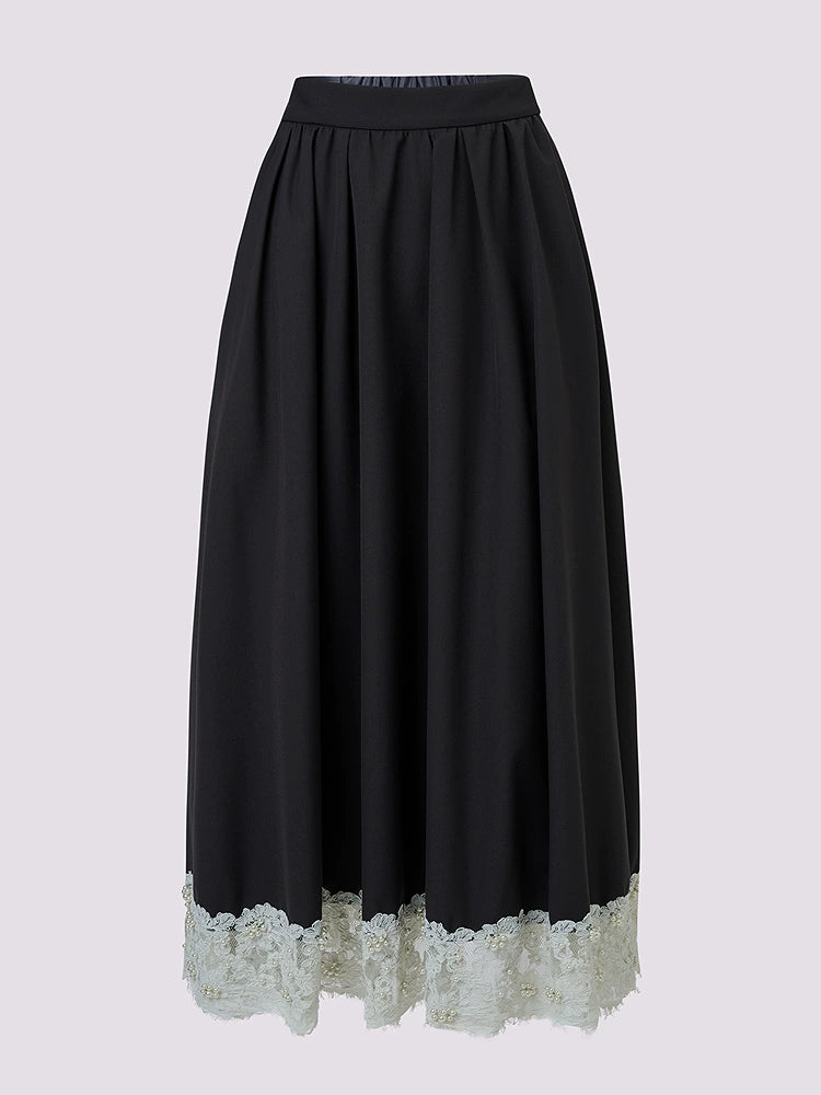 High Waist A-shaped Lace Skirt